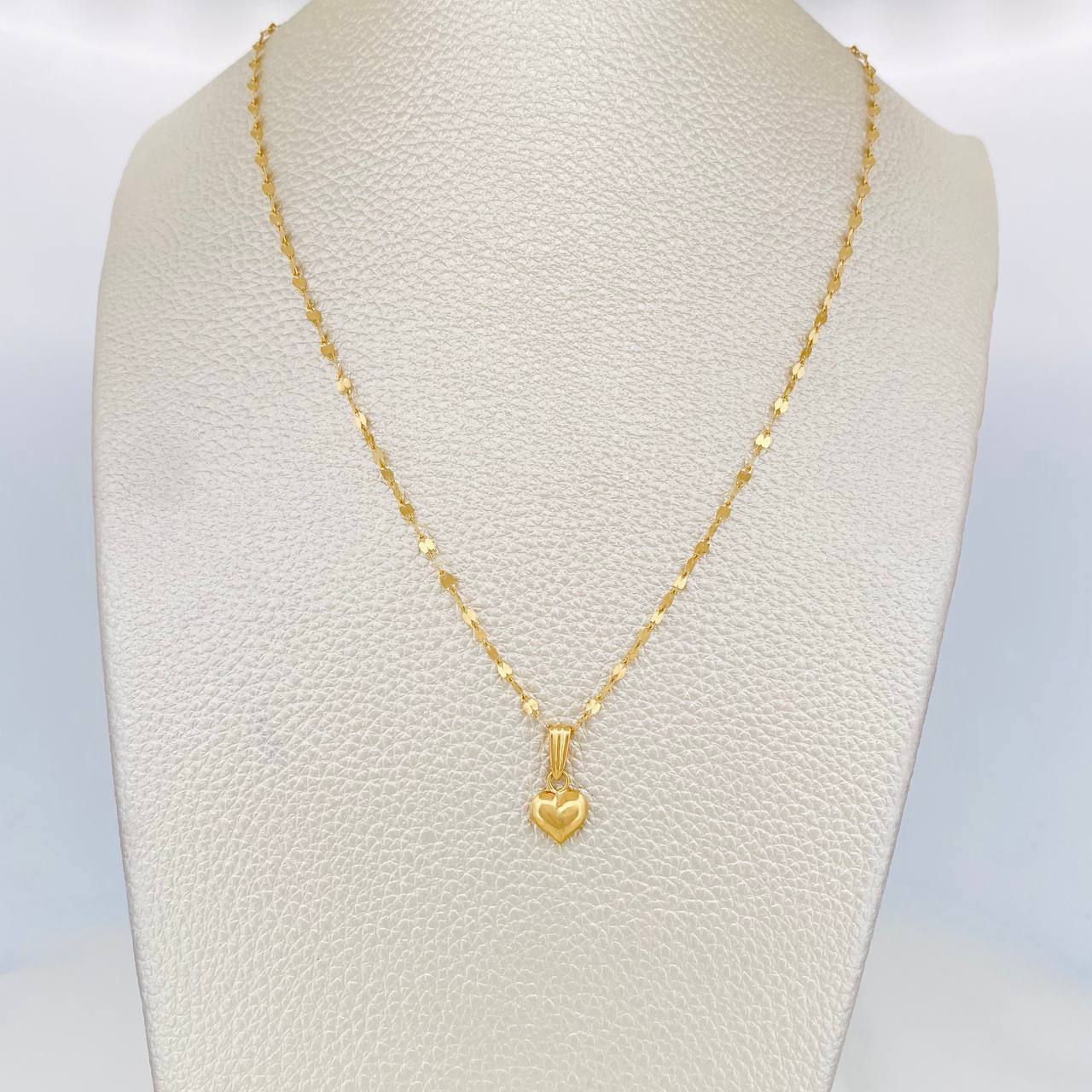 Set Cadena Flor Espejo + Dije Corazon / 1.4 g / 45 cm Oro Amarillo 18K