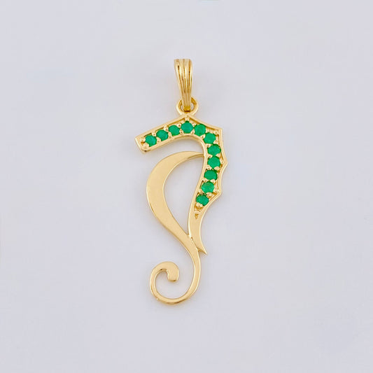 Dije Caballo Abstracto De Mar Esmeraldas 17pts 1.5gr / 3.3cm / Oro Amarillo 18K