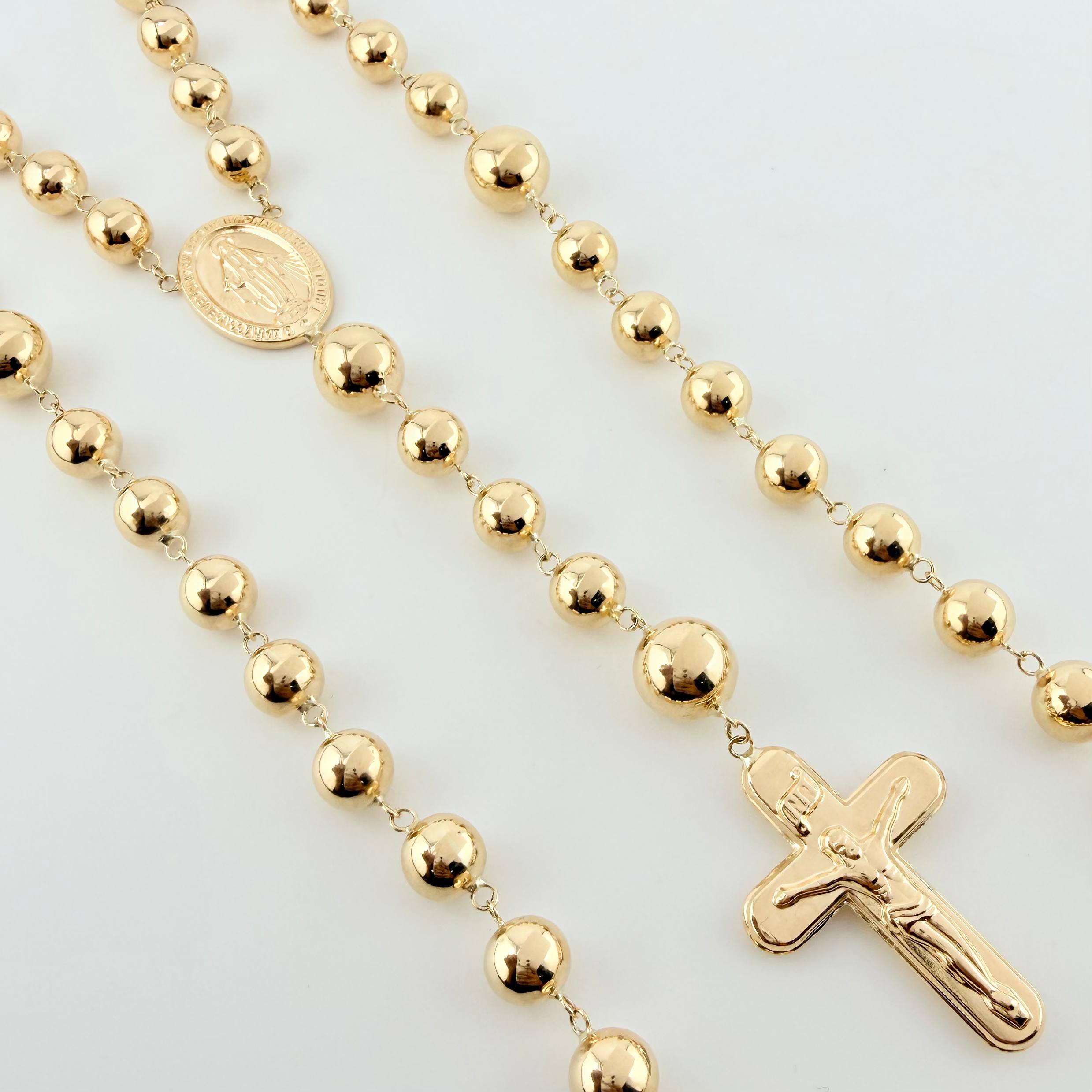 Rosario Virgen Milagrosa Cruz Cristo 30gr / 70cm / 8mm-10mm Oro Amarillo 18K ©