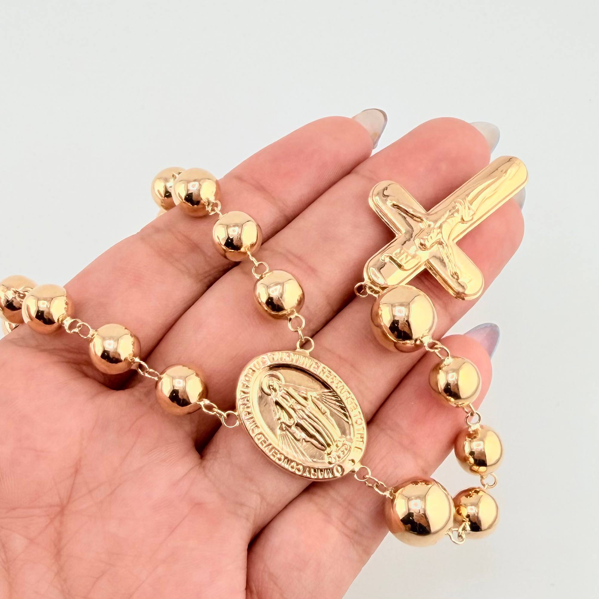 Rosario Virgen Milagrosa Cruz Cristo 30gr / 70cm / 8mm-10mm Oro Amarillo 18K ©