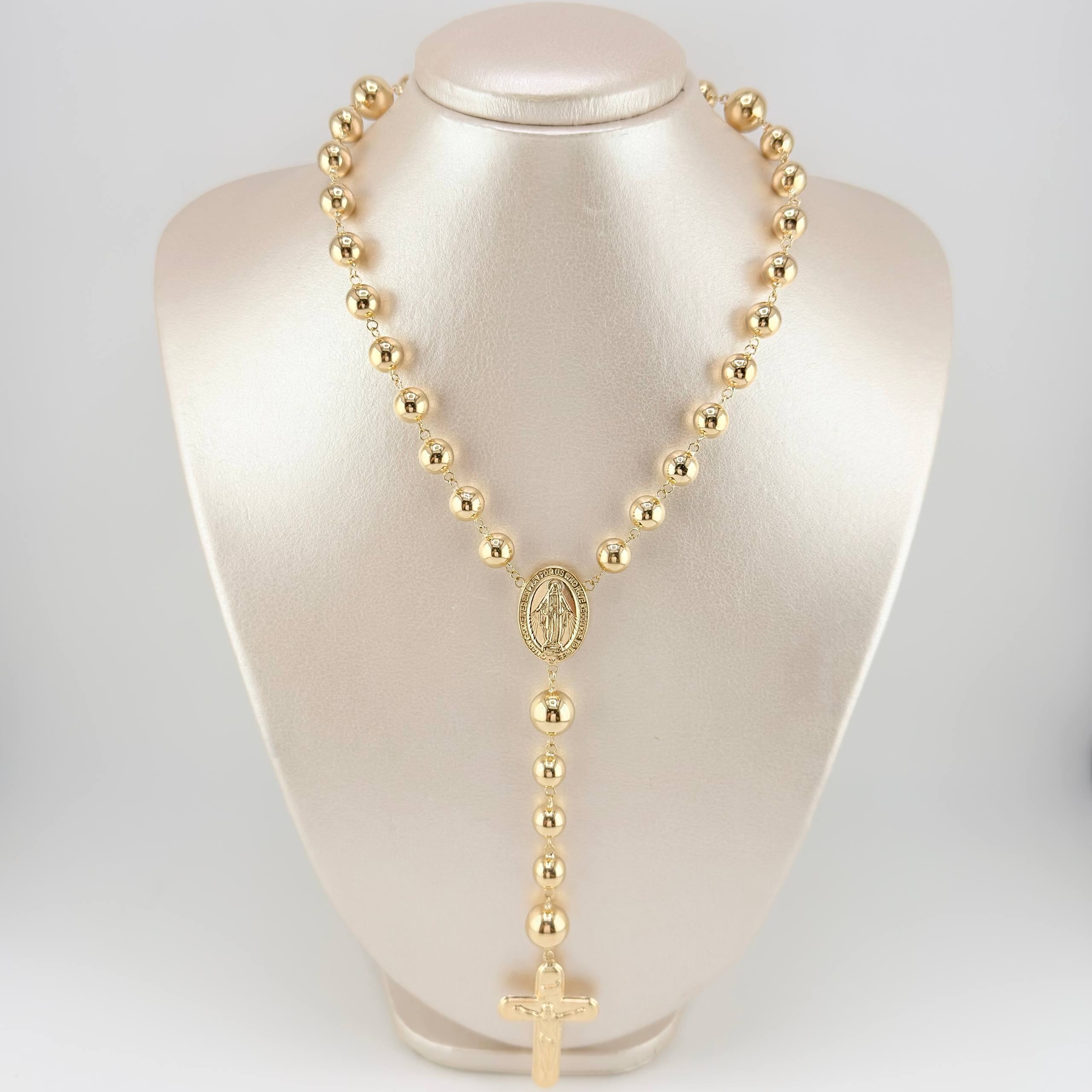 Rosario Virgen Milagrosa Cruz Cristo 30gr / 70cm / 8mm-10mm Oro Amarillo 18K ©
