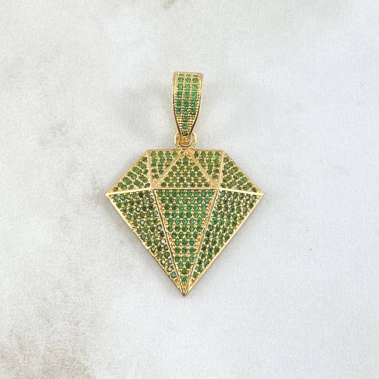 Dije Silueta Diamante 5.85gr / 3.4cm / Circones Verdes Oro Amarillo 18K ©