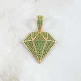 Dije Silueta Diamante 5.85gr / 3.4cm / Circones Verdes Oro Amarillo 18K ©