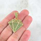 Dije Silueta Diamante 5.85gr / 3.4cm / Circones Verdes Oro Amarillo 18K ©