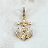 Dije  Cruz Timon Y Ancla 5.8gr / 4.2cm / Circones Blancos Oro Amarillo 18K *