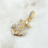 Dije  Cruz Timon Y Ancla 5.8gr / 4.2cm / Circones Blancos Oro Amarillo 18K *