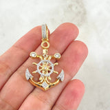 Dije  Cruz Timon Y Ancla 5.8gr / 4.2cm / Circones Blancos Oro Amarillo 18K *