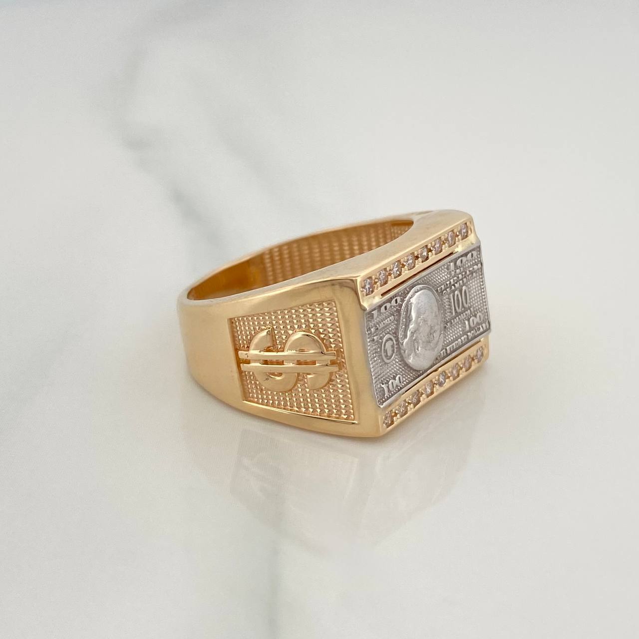 Anillo One Dólar 7.75gr / T9 3/4 / Dos Oros Amarillo Blanco 18K $