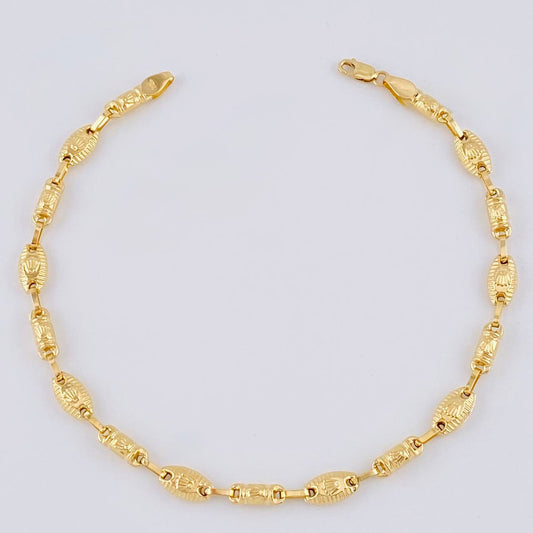 Tobillera Rustica Barril Corona Rayada 5.85 g / 24.6 cm / 5.5 mm Oro Amarillo 18K