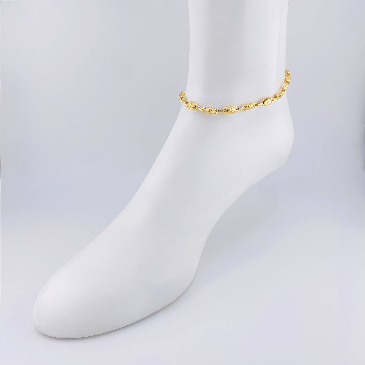 Tobillera Rustica Barril Corona Rayada 5.85 g / 24.6 cm / 5.5 mm Oro Amarillo 18K