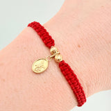 Pulsera Roja San Miguel Bolas Diamantadas 2und / Oro Amarillo 18K ©