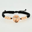Pulsera Tejida Negra San Miguel Bolas Diamantadas Dos Oros Blanco Rosa 18K