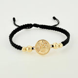 Pulsera Tejida Negra Tambor Corona Bolas Diamantadas Oro Amarillo 18K