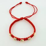 Pulsera Tejida Roja Bolas Diamantadas Oro Amarillo 18K