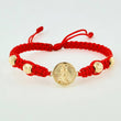 Pulsera Tejida Roja Tambor Virgen Guadalupe Bolas Diamantadas Oro Amarillo 18K