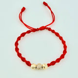 Pulsera Tejida Roja Bolas Diamantadas Oro Amarillo 18K