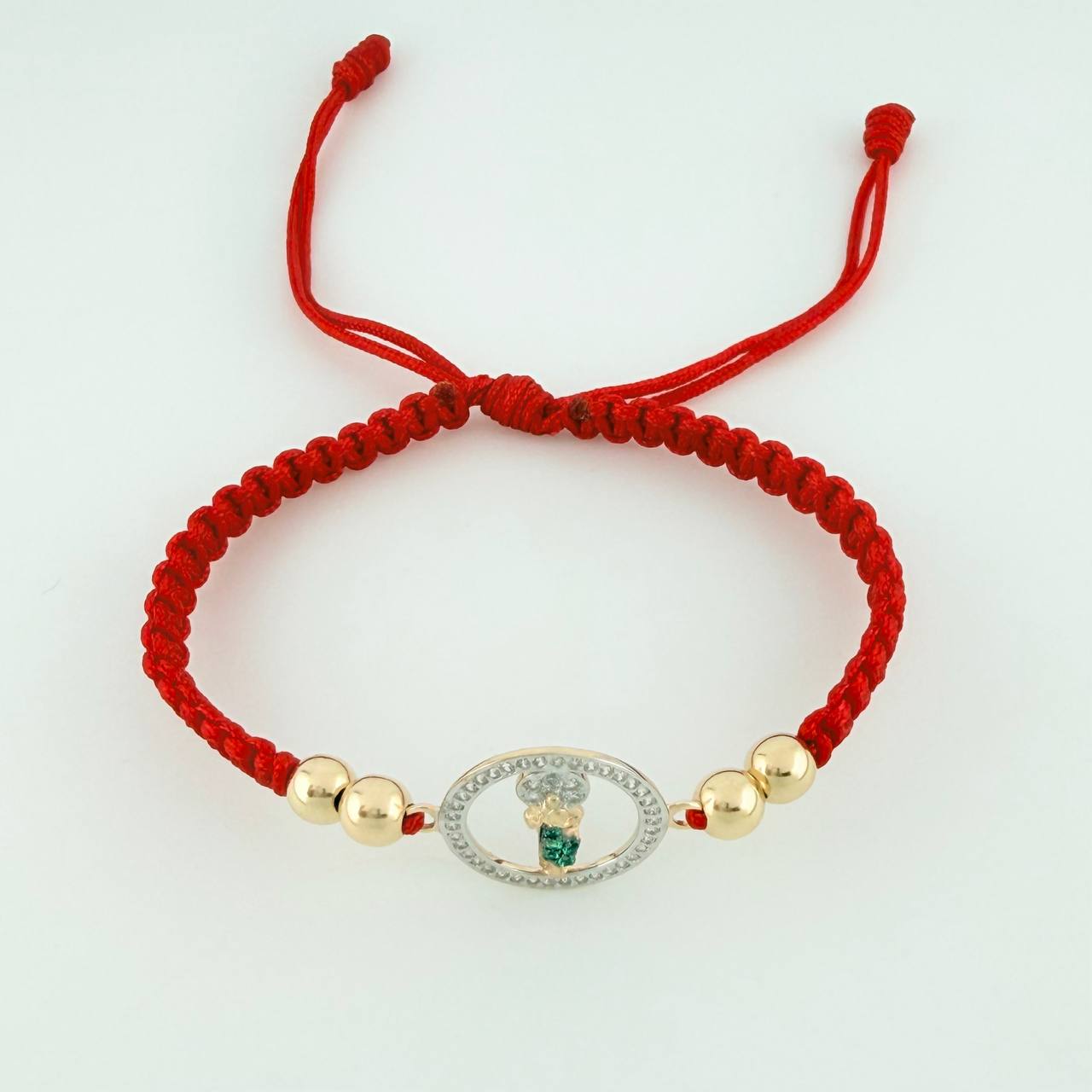 Pulsera Tejida Roja San Judas Bolas Lisas Dos Oros Amarillo Blanco 18K