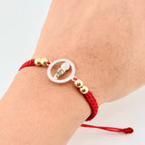 Pulsera Tejida Roja San Judas Bolas Lisas Dos Oros Amarillo Blanco 18K