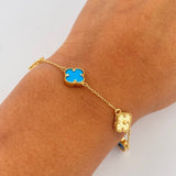 Pulso Aro Seguido Trebol  5.4gr / 18cm-19.6cm / 0.8mm Turqueza Diamantado Oro Amarillo +4 18K $