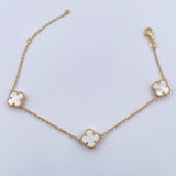 Pulso Aro Seguido Trebol 2.9gr / 16.4cm-19.3cm / 1.1mm Nacar Blanco Oro Amarillo +4 18K &