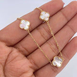 Pulso Aro Seguido Trebol 2.9gr / 16.4cm-19.3cm / 1.1mm Nacar Blanco Oro Amarillo +4 18K &