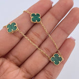 Pulso Aro Seguido Trebol 3.2gr / 16.4cm-19.4cm / 1.1mm Malaquita Verde Oro Amarillo +4 18K $