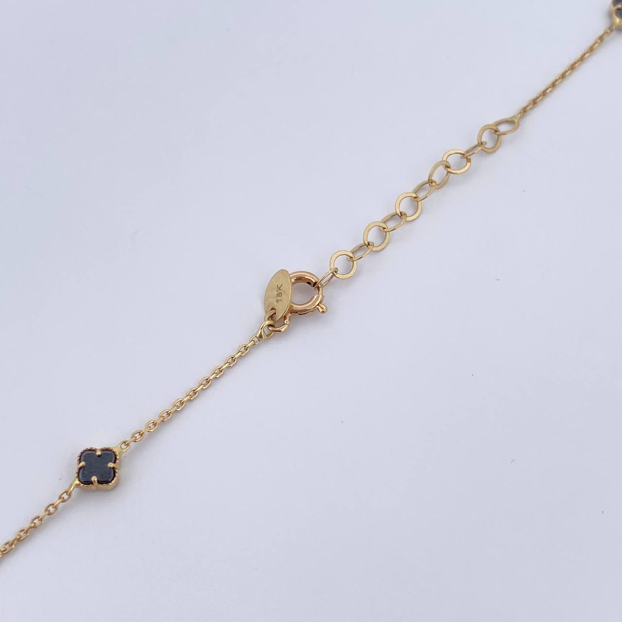 Cadena Aro Seguido Trebol 5.15gr / 43cm-45.6cm / 0.8mm Onix Negro Oro Amarillo +4 18K $