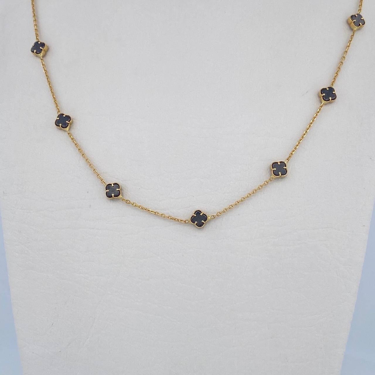 Cadena Aro Seguido Trebol 4.95gr / 43cm-45.7cm / 0.7mm Onix Negro Oro Amarillo +4 18K $