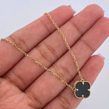 Cadena Aro Seguido Trebol 3.5gr / 42cm-45.1cm / 1mm Onix Negro Oro Amarillo +4 18K $