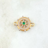 Herraje Timón Móvil 3.85gr / 1.9cm-2.4cm / Circones Blancos Verde Tres Oros 18K *