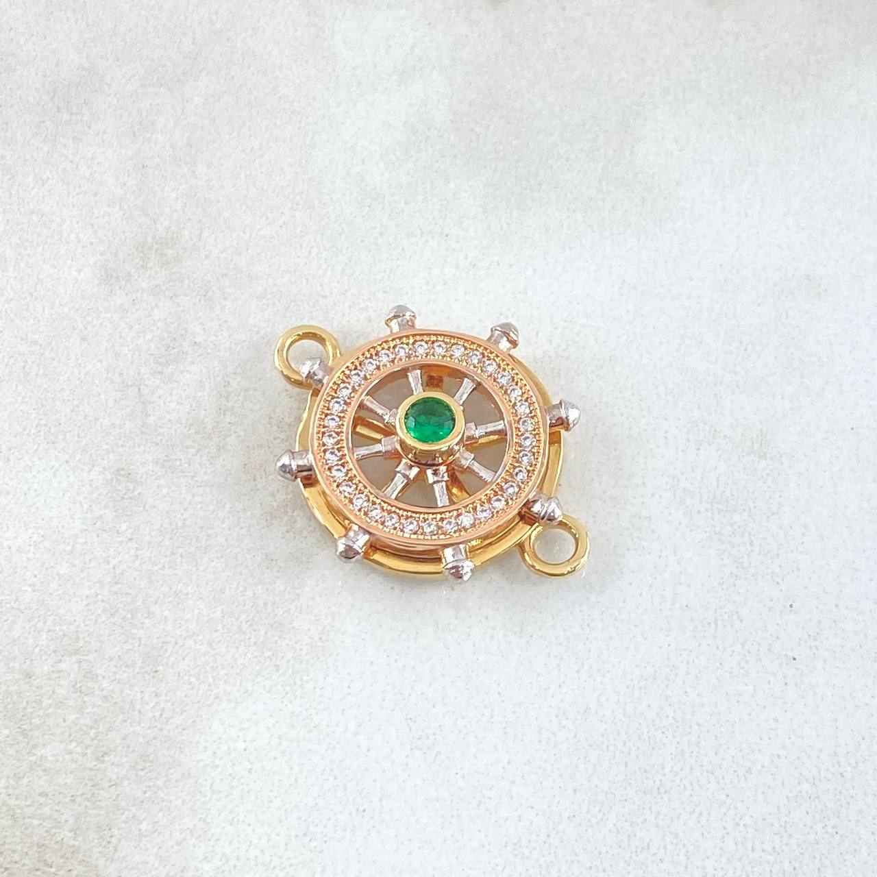 Herraje Timón Móvil 3.85gr / 1.9cm-2.4cm / Circones Blancos Verde Tres Oros 18K *