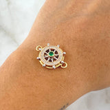 Herraje Timón Móvil 3.85gr / 1.9cm-2.4cm / Circones Blancos Verde Tres Oros 18K *