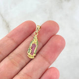 Dije Virgen de Guadalupe Silueta 1.65gr / 2.8cm / Circones Verdes Fucsia Oro Amarillo 18K