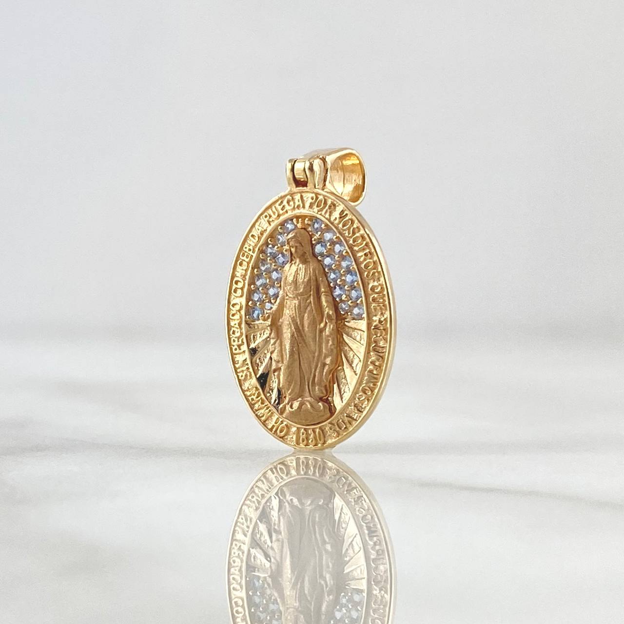 Dije Virgen María Medalla 2.55gr / 2.5cm / Circones Blancos Oro Amarillo 18K *
