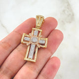 Dije Cruz Bastion Sagrado 9.45gr / 4.7cm / Circones Blancos Tres Oros 18K *
