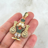 Dije Pato Bolsas de Dinero 16.25gr / 4.9cm / Circones Blancos Verdes Negros Oro Amarillo 18K *