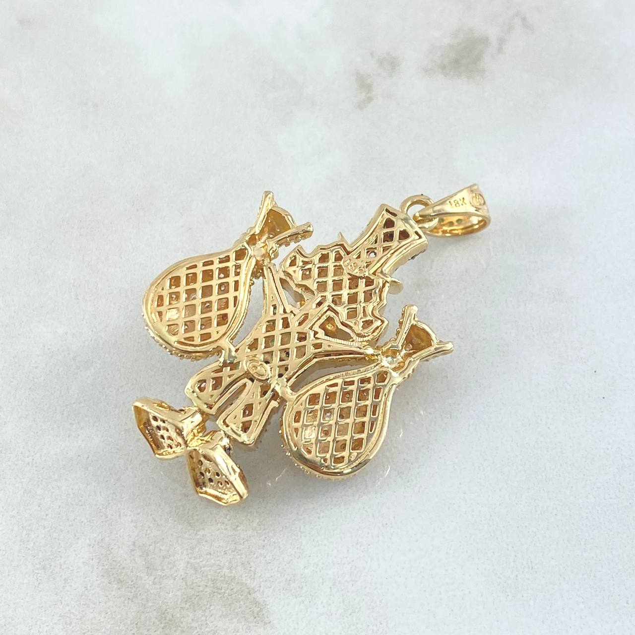 Dije Pato Bolsas de Dinero 16.25gr / 4.9cm / Circones Blancos Verdes Negros Oro Amarillo 18K *