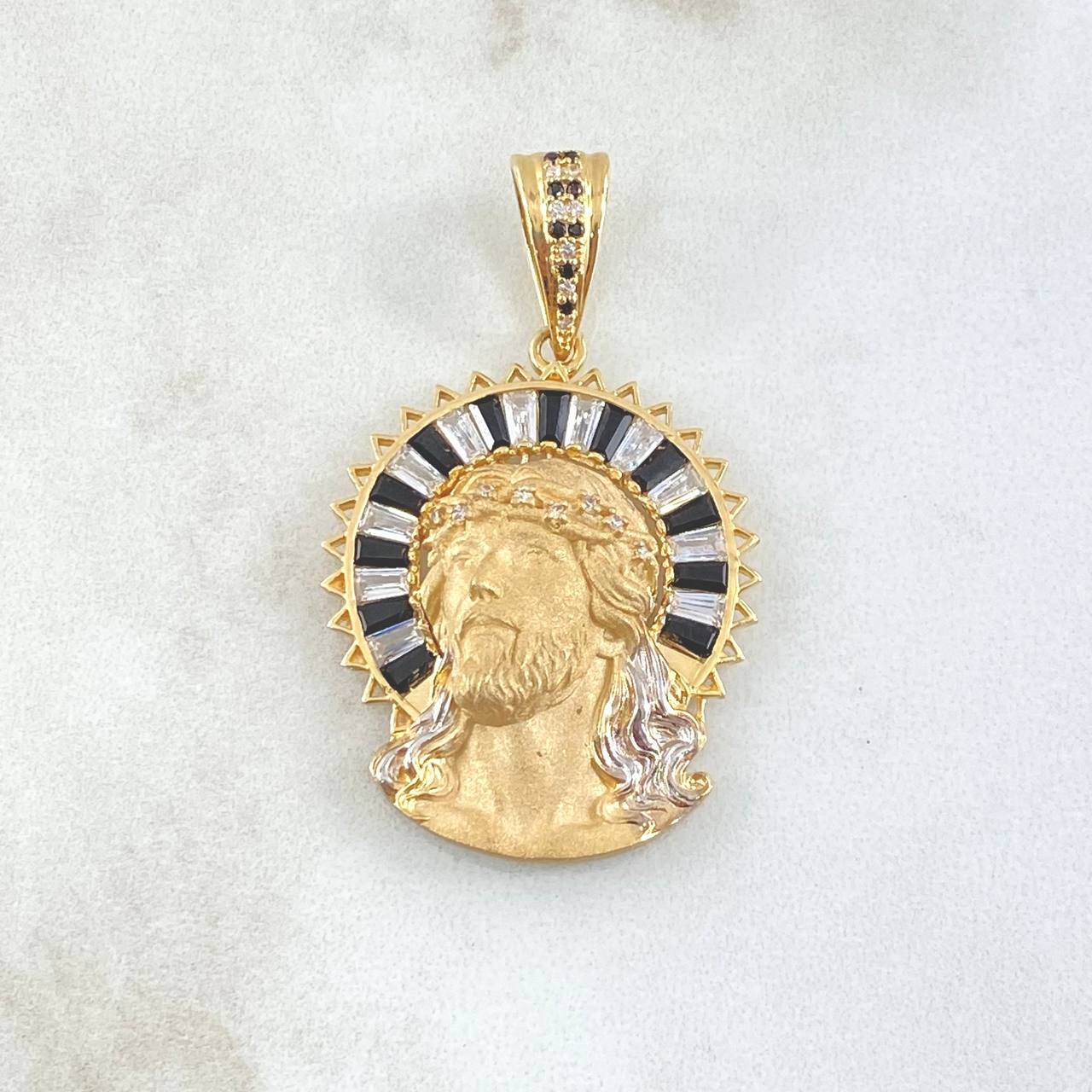 Dije Rostro de Jesús Aureola 8.15gr / 4.5cm / Circones Blancos Negros Oro Amarillo 18K *