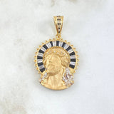 Dije Rostro de Jesús Aureola 8.15gr / 4.5cm / Circones Blancos Negros Oro Amarillo 18K *