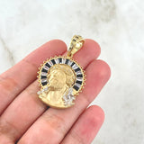 Dije Rostro de Jesús Aureola 8.15gr / 4.5cm / Circones Blancos Negros Oro Amarillo 18K *
