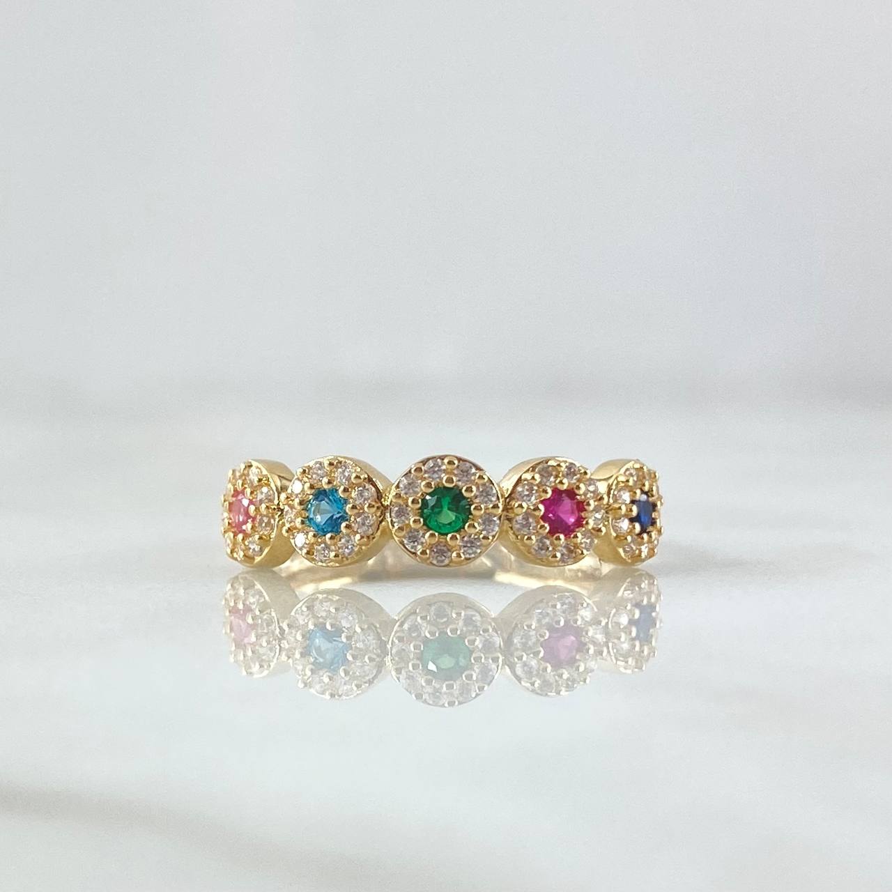 Anillo Media Halos 2.15gr / T6 1/2 / Circones Multicolor Oro Amarillo 18K *