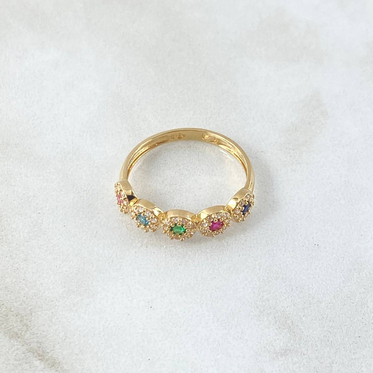 Anillo Media Halos 2.15gr / T6 1/2 / Circones Multicolor Oro Amarillo 18K *