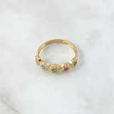 Anillo Media Halos 2.15gr / T6 1/2 / Circones Multicolor Oro Amarillo 18K *