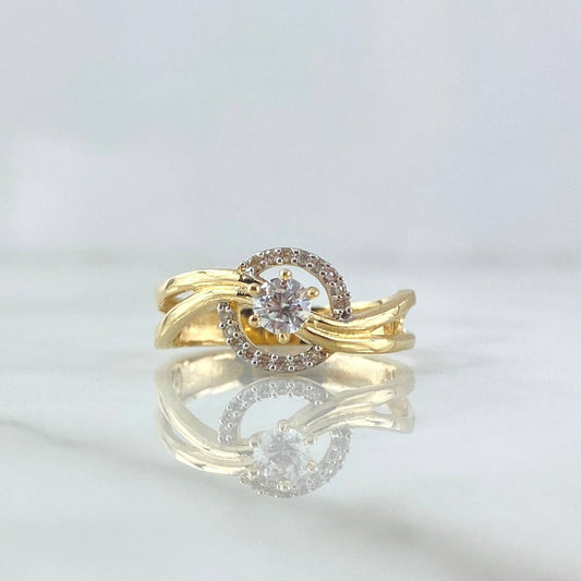 Anillo Solitario Curvas Centralizadas 3.3gr / T7 1/4 / Circones Blancos Oro Amarillo 18K *