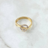 Anillo Solitario Curvas Centralizadas 3.3gr / T7 1/4 / Circones Blancos Oro Amarillo 18K *