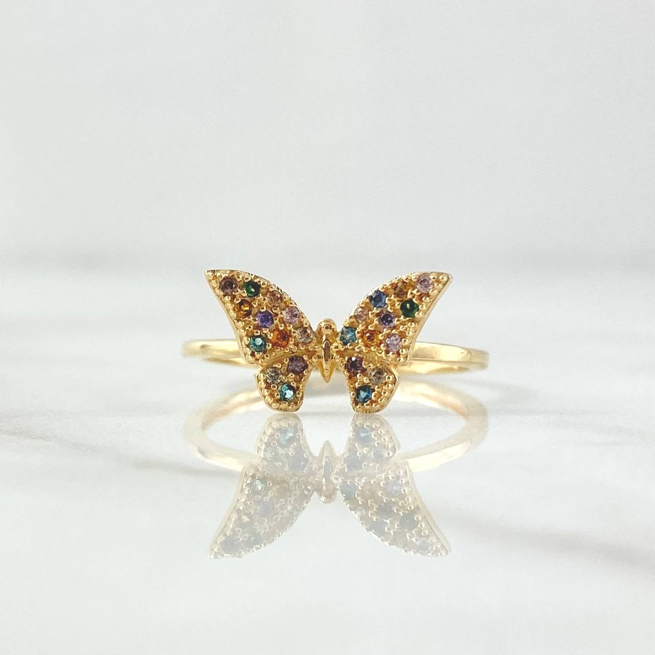 Anillo Mariposa En Relieve 2gr / T6 1/4 / Circones Multicolor Oro Amarillo 18K *