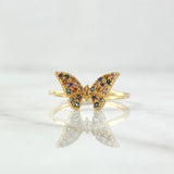 Anillo Mariposa En Relieve 2gr / T6 1/4 / Circones Multicolor Oro Amarillo 18K *