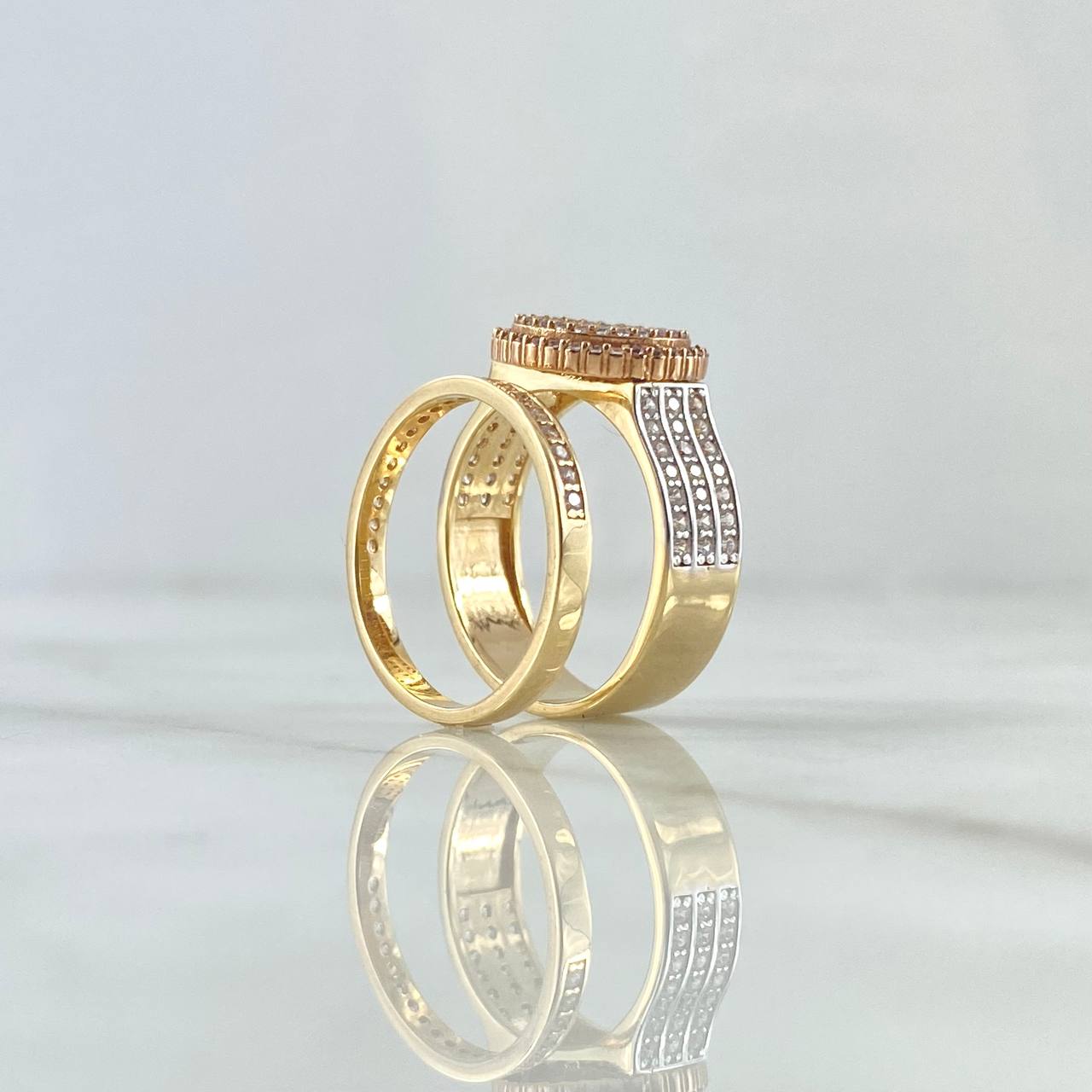 Anillo y Pisa Argolla Circulo Tupido Churumbela 8.05gr / T6 1/2 / Circones Blancos Dos Oros Amarillo Rosa 18K *