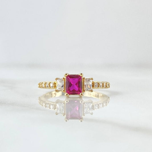 Anillo Solitario Escalonado 2.7gr / T6 / Circones Blancos Fucsia Oro Amarillo 18K *