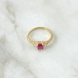 Anillo Solitario Escalonado 2.7gr / T6 / Circones Blancos Fucsia Oro Amarillo 18K *